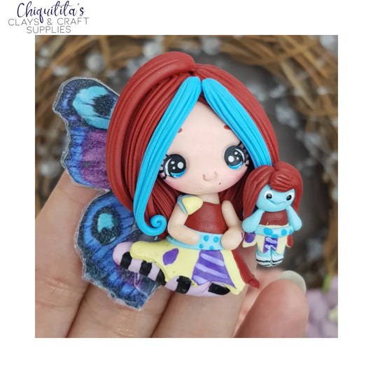 Clay Embellishments: Exclusive - Blue Brick Red Hair Fairy