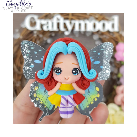 Clay Embellishments: Exclusive - Black Wing Red/Blue Hair Fairy