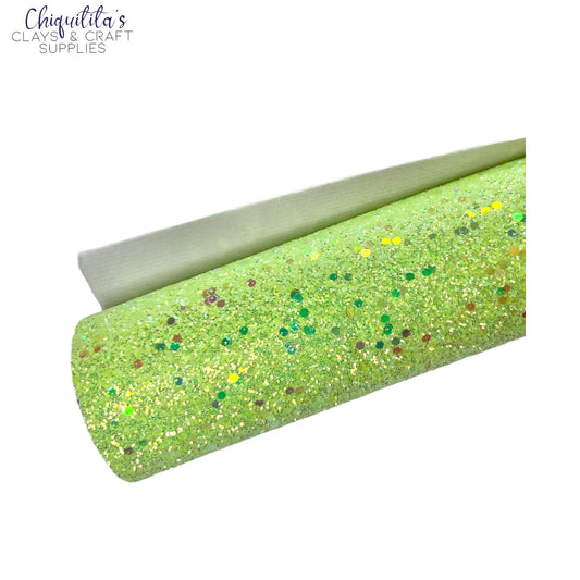 Bow Craft Supplies: Solid Lime Green Sparkle - Chunky Glitter Sheet