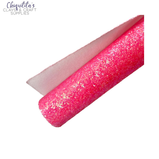 Bow Craft Supplies: Frosty Watermelon Pink - Fine Glitter Sheet
