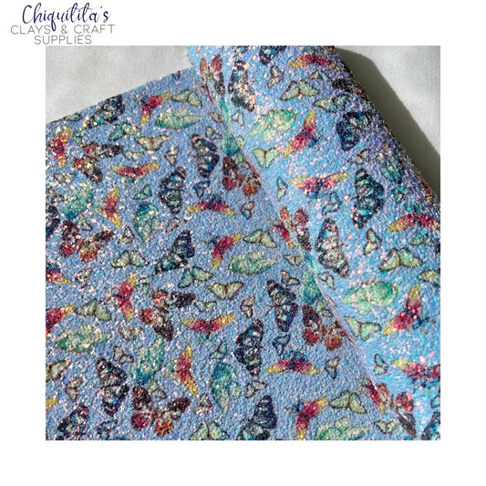 Bow Craft Supplies: Printed Butterfly Blue - Fine Glitter Sheet