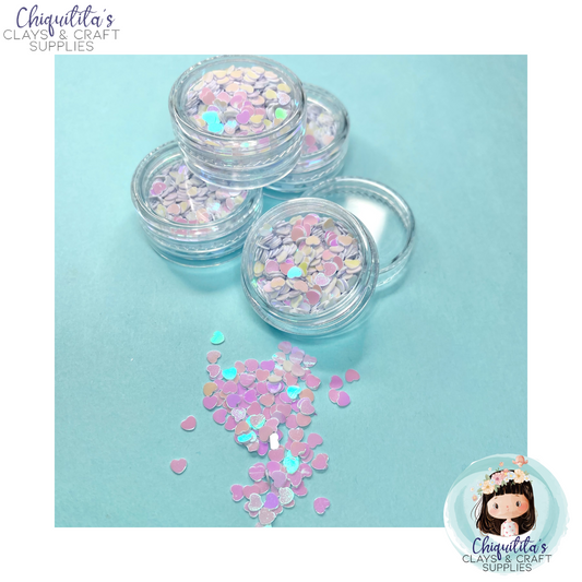 Clay Craft Supplies: NATUCRAFT - Fillers for Shakers - Iridescent pink hearts