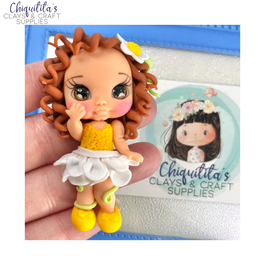 Clay Embellishment: Floral Daisy Girl (Brown Hair)