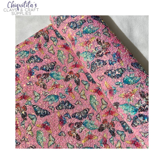 Bow Craft Supplies: Printed Butterfly Pink - Fine Glitter Sheet