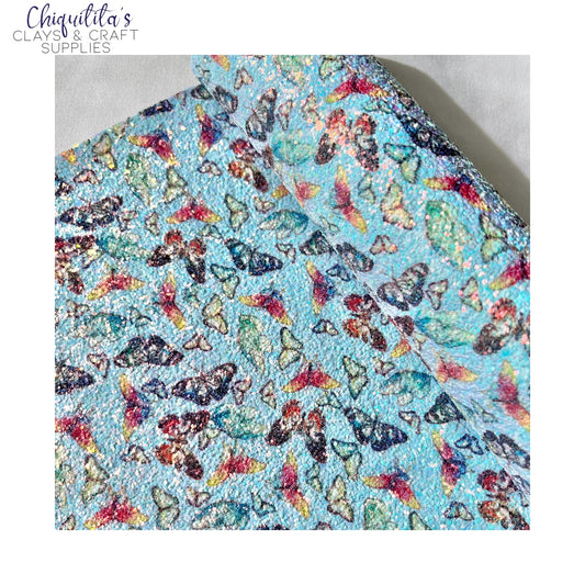 Bow Craft Supplies: Printed Butterfly Baby Blue - Fine Glitter Sheet
